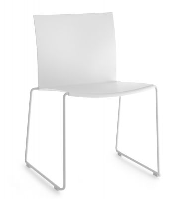 Weißer M1 Stuhl von MDF Italia mit minimalistischem Design und Stahlrohrgestell. Moderner Esszimmerstuhl.